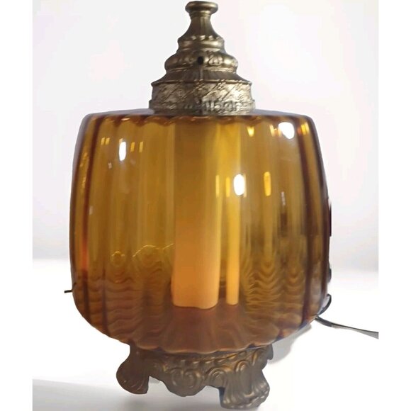 MUST BUY BOTH Vintage Mid Century Hollywood Regency Amber Glass Globe Table Lamp - Picture 8 of 16